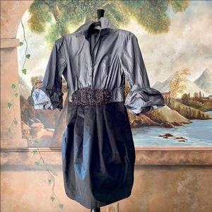 ✨🖤BCBGMaxAzria Grey and Black Lace Trim Dress✨4✨